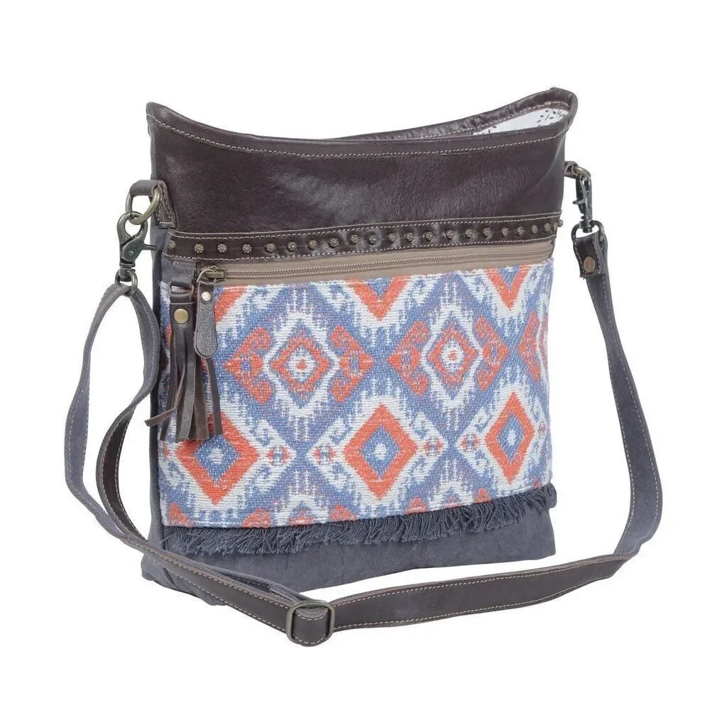 Myra Bag Handmade Taupe Shoulder Bag Upcycled Canvas & Cowhide Leather